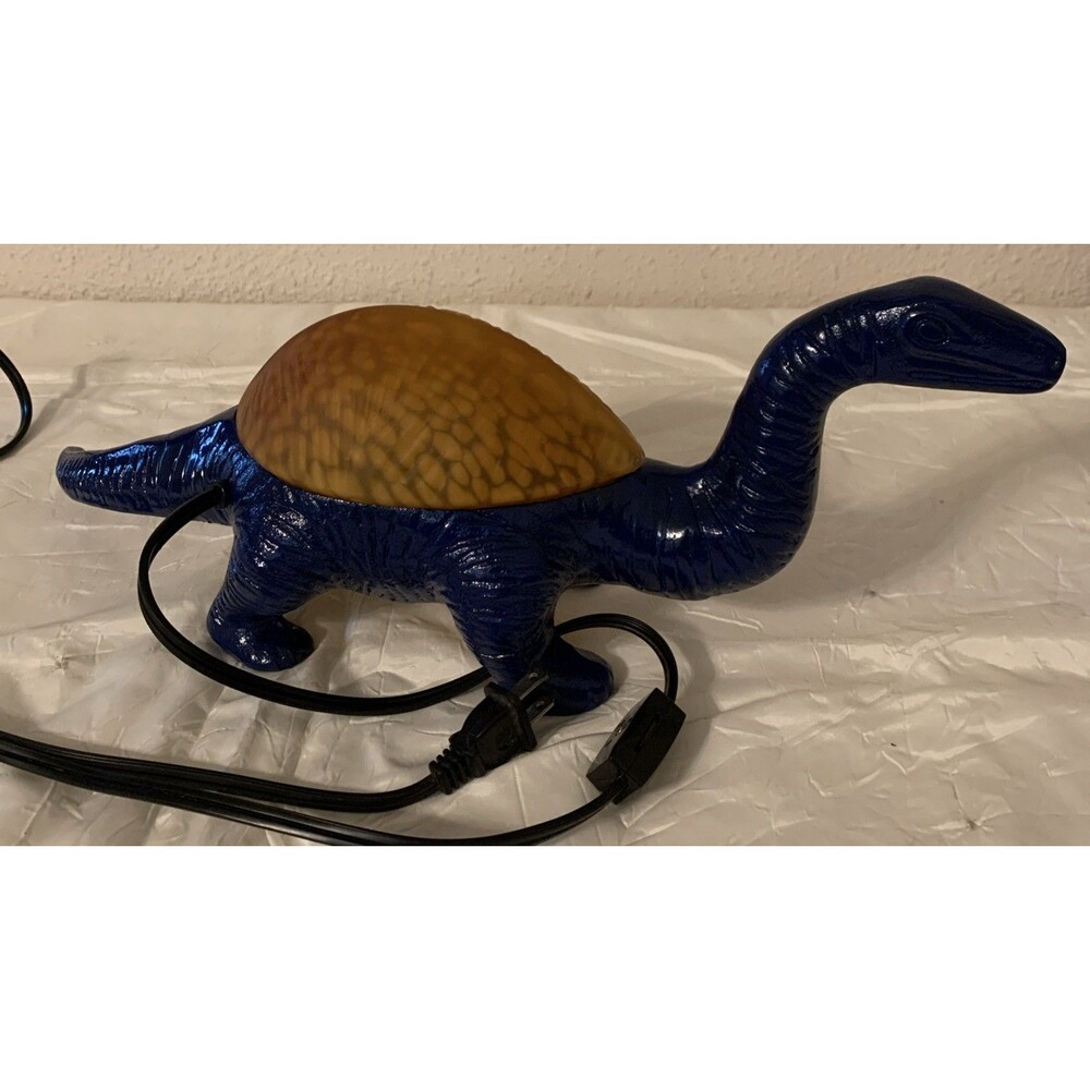 Vintage Blue Dinosaur Lamp Glass Shell Cast Metal Nightlight READ - Picture 15 of 16